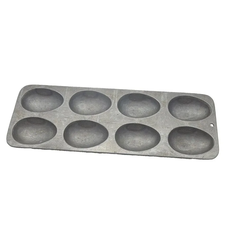 VTG Heavy Aluminum Cast Metal 8 Egg Candy Baking Mold Easter Farm Industrial Art